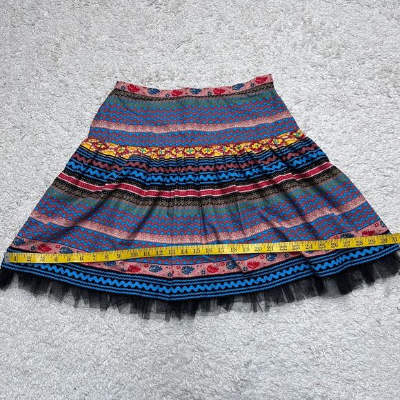 Roja Colorful Mini Circle Skirt Tulle Trim Colorful Southwest Print Sz: M - Picture 7 of 9